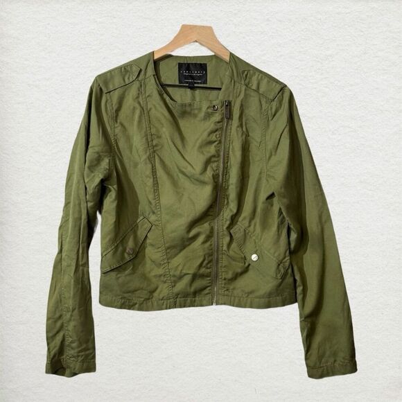 Sanctuary Olive Green Moto Jacket Women’s Medium Asymmetrical Zip, Utility Style - Picture 1 of 9